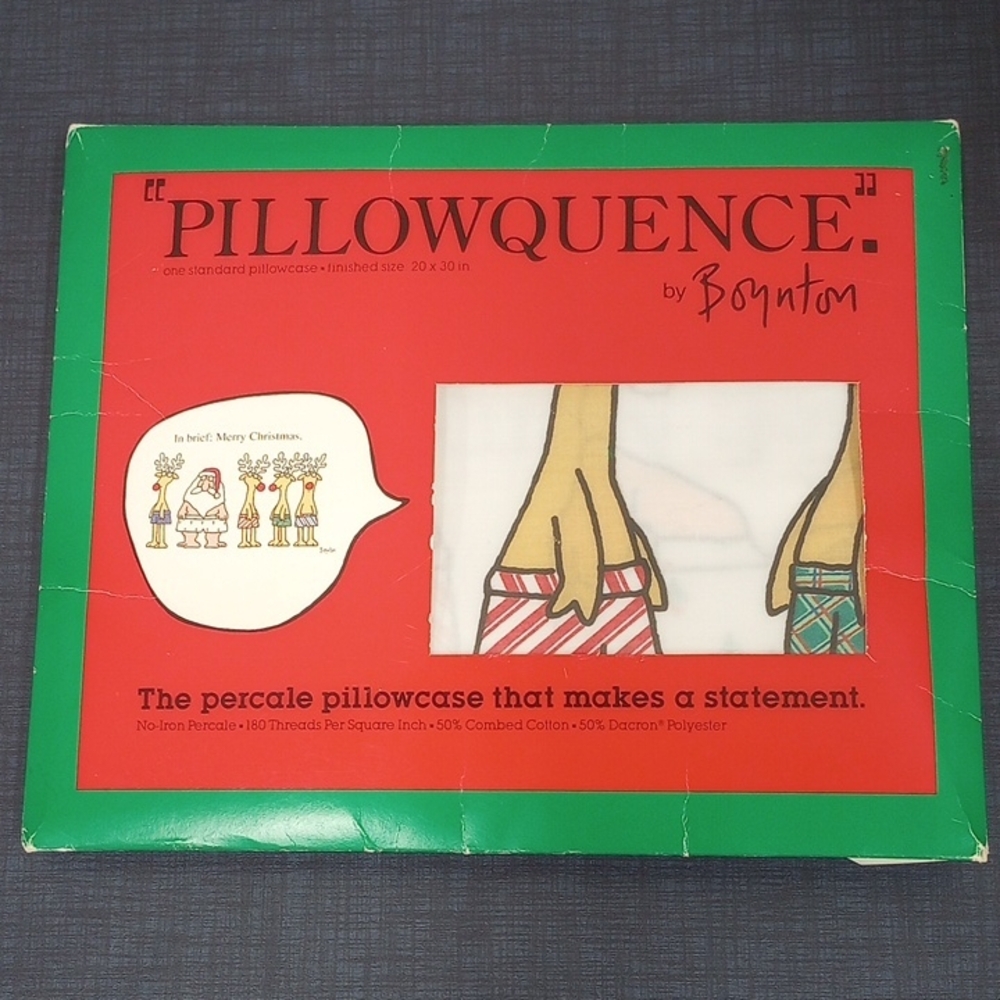 Sandra Boynton Christmas Pillowcase, "Pillowquence" Santa & Reindeer in Brief